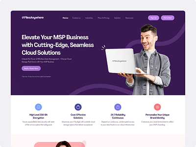Business Management Website app looking for feedback business cloud purple website hero banner with laptop