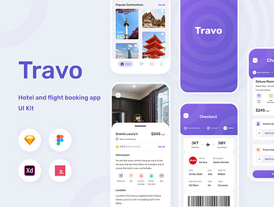 Travo Apps - UI KIT for Travel Fligh apartment booking flight flight trip holiday hotel journey planning reservation reservation search search staycation travel vacation