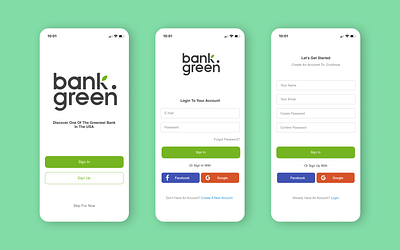 Bank Green Sign Up Page graphic design junior logo registration sign up ui ui ux