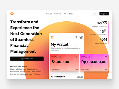 SwiftPay - Fintech Mobile App app clean concept design financial fintech inspiration landing page management minimalism mobile money simple ui