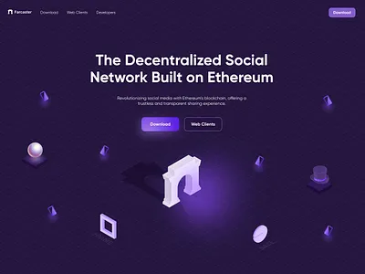 Farcaster Landing Page crypto crypto ui crypto website ethereum farcaster social network ui uidesign uiux uiux design web 3 web 3 website web3 ui webdesign website