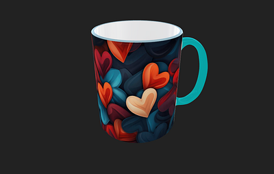 Hearts mug mock-up design 3d