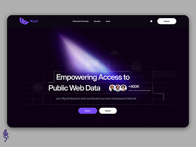 Wynd Landing Page big data branding company website cta dark data driven design desktop header hero illustration landing purple slogan ui ux website