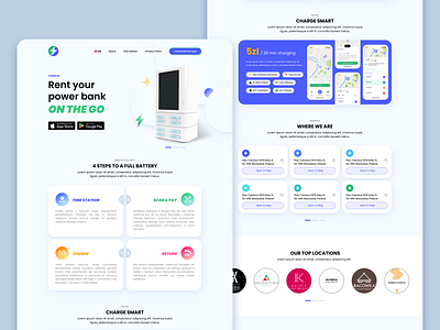 Landing Page - Rent Power Bank bank clean colorfull design landing minimal modern page powerbank rent share ui web