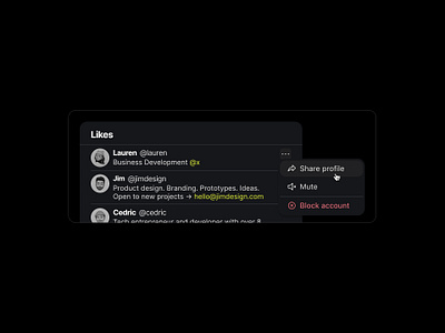 Likes Modal block likes modal mute notifications product design share social ui user user interface ux