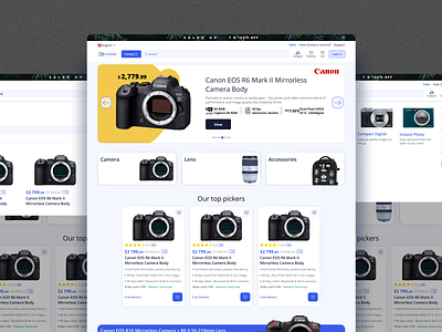 e-commerce - camera store banner camera card desktop e commarce figma footer free freefigma header main menu navigation store template ui ux web webstore weebstore