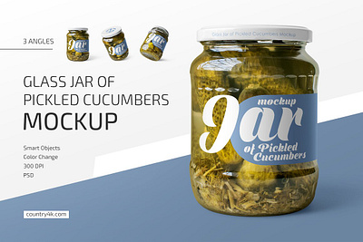 Jar of Pickled Cucumbers Mockup Set container cucumber food fresh glass jar merchandise mockup objects pack package packaging presentation preserved product