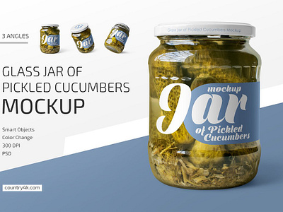 Jar of Pickled Cucumbers Mockup Set container cucumber food fresh glass jar merchandise mockup objects pack package packaging presentation preserved product