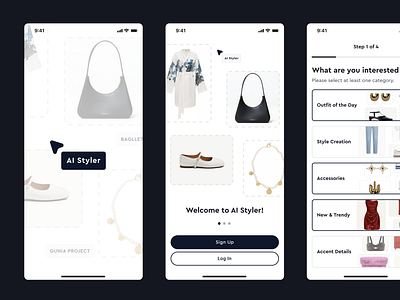 AI Styler Mobile App ai ai styler fashion mobile app onboarding starting screens uiux design