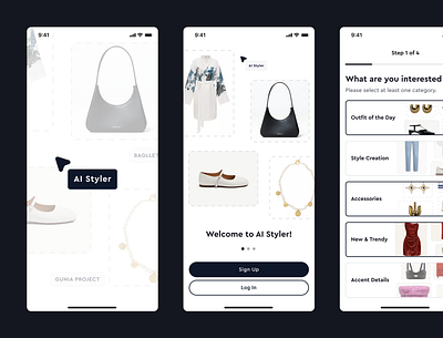 AI Styler Mobile App ai ai styler fashion mobile app onboarding starting screens uiux design