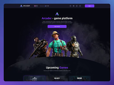 Arcader - eSports Tournaments animation arcade challenge esport esports game gaming gaming website home page landing page leaderboard motion graphics scroll animation tournament