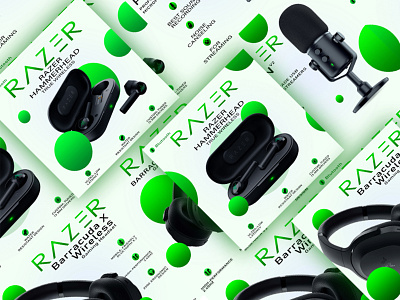 Razer Gaming Product Advertising Design adobe photoshop advertising deesign branding business post earbuds post design gaming gaming headset gaming product graphic design online store post razer ui