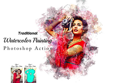 Traditional Watercolor Painting Photoshop Action ink splash