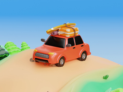 Toon Summer Vacation Road Trip 3d 3d art 3danimation 3dillustration animation blender branding car design graphic design holiday illustration logo motion graphics summer toon travel trip ui vacation