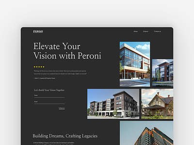 Peroni Builders landing page black and white builders building company building landing page construction company construction company website construction landing page design digital design landing page typography ui ux