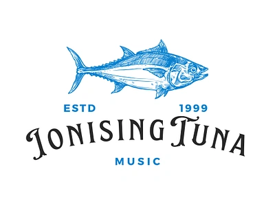 Logo 0001 (IonisingTuna) blue branding design digital drawn fantasy fish graphic design illustration logo music organic paint paper pen text tuna vector