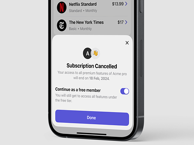 Cancelled Subscription - Concept app bottom sheet cancel cancel plan cancel subscription cancellation cancelled subscription finance fintech app ios mobile plans sarjil subscription subscription cancellation subscription management