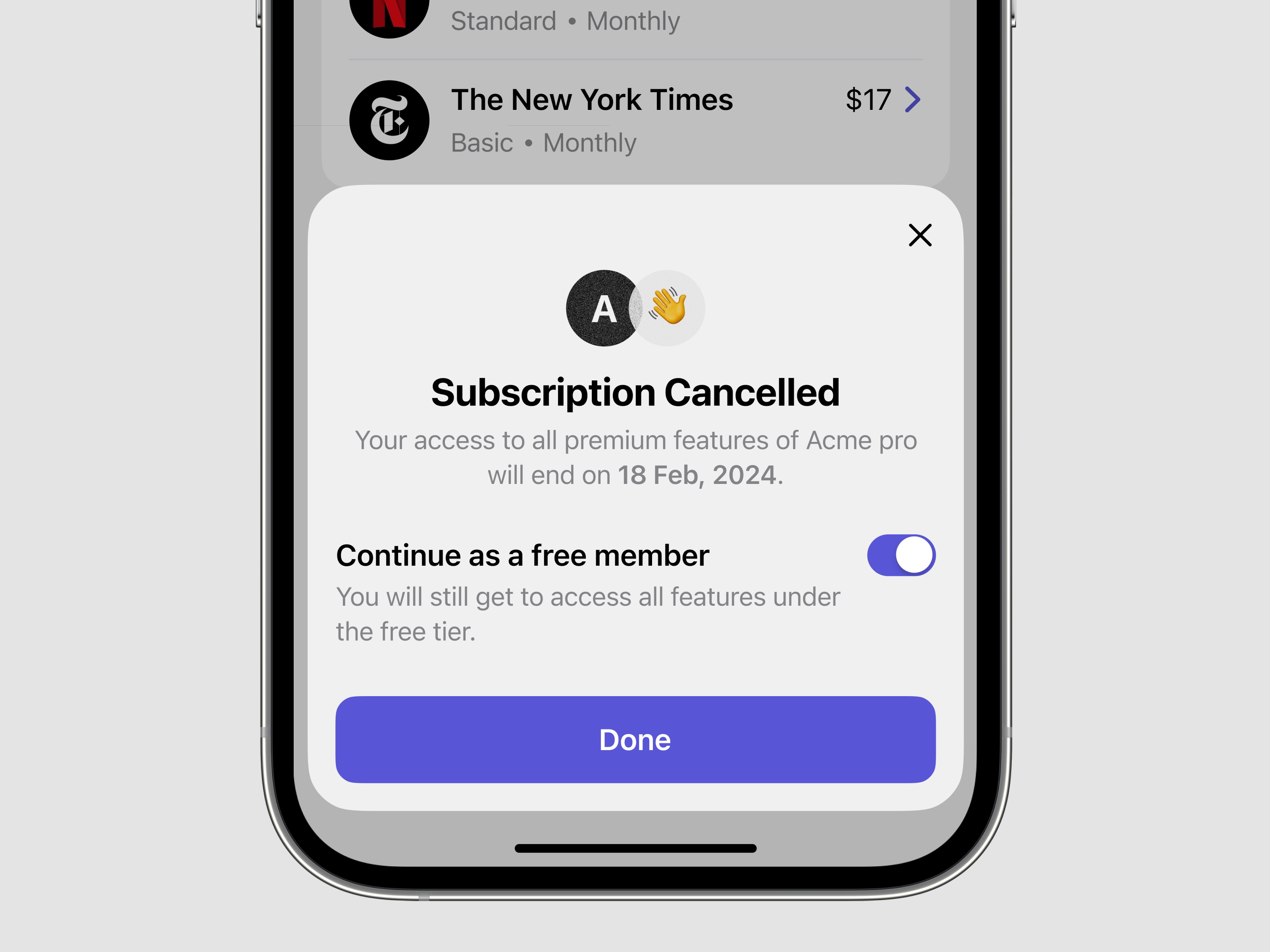 Cancelled Subscription - Concept app banking bottom sheet cancel cancel plan cancel subscription cancellation cancelled subscription finance fintech app ios mobile mobile banking plans sarjil subscription subscription cancellation subscription management