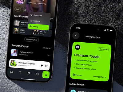 Biloop - Subscriptions Flow app design audio player dark dark theme listen manage subscription management page mobile app mobile design music app music player plan plan page pricing page song spotify subscription ui ui design uiux