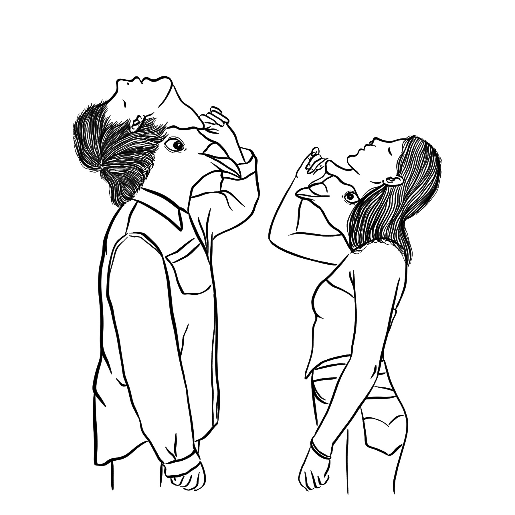 What kind of bird are YOU? birds black and white couple drawing illustration love lovers masks moonrise kingdom pigeon pigeons romance rubber mask true love woman