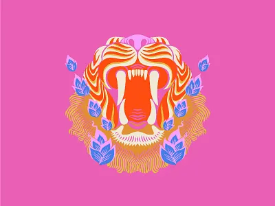 The Pink Temple design illustration lotus pink procreate tiger