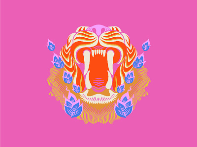 The Pink Temple design illustration lotus pink procreate tiger