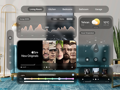 Smart Home apple vision pro dark dashboard glass morphism light mockup product design smart home ui ux web design