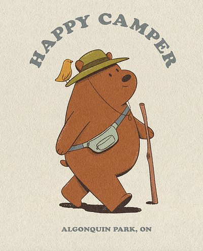 Happy Camper animals bear drawing illustration merch outdoors texture