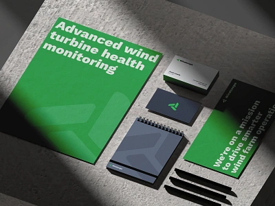 Brand identity design for Windscope, a turbine health monitoring brand design branding graphic design green mock up stationary sustainable tech start up