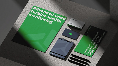 Brand identity design for Windscope, a turbine health monitoring brand design branding graphic design green mock up stationary sustainable tech start up