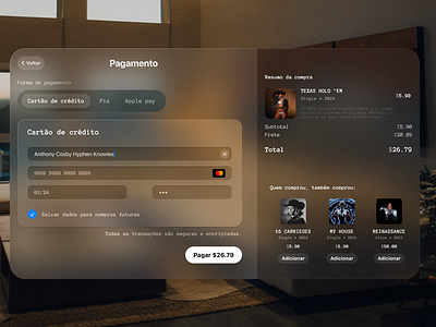 UI Challenge 002: Checkout Page - Apple Vision Pro inspired apple vision pro beyonce checkout credit card daily ui 002 daily ui challenge 002 glass lp music payment selling study case texas ui ui challenge upsell vision pro