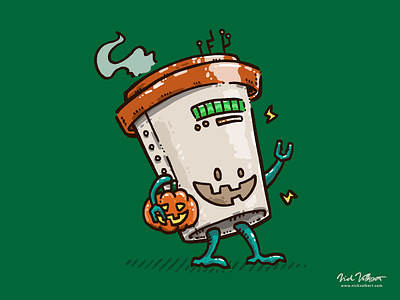 The Pumpkin Spice Latte Bot caffeine coffee halloween illustration jack o lantern latte midwest pumpkin pumpkin spice pumpkin spice latte robot