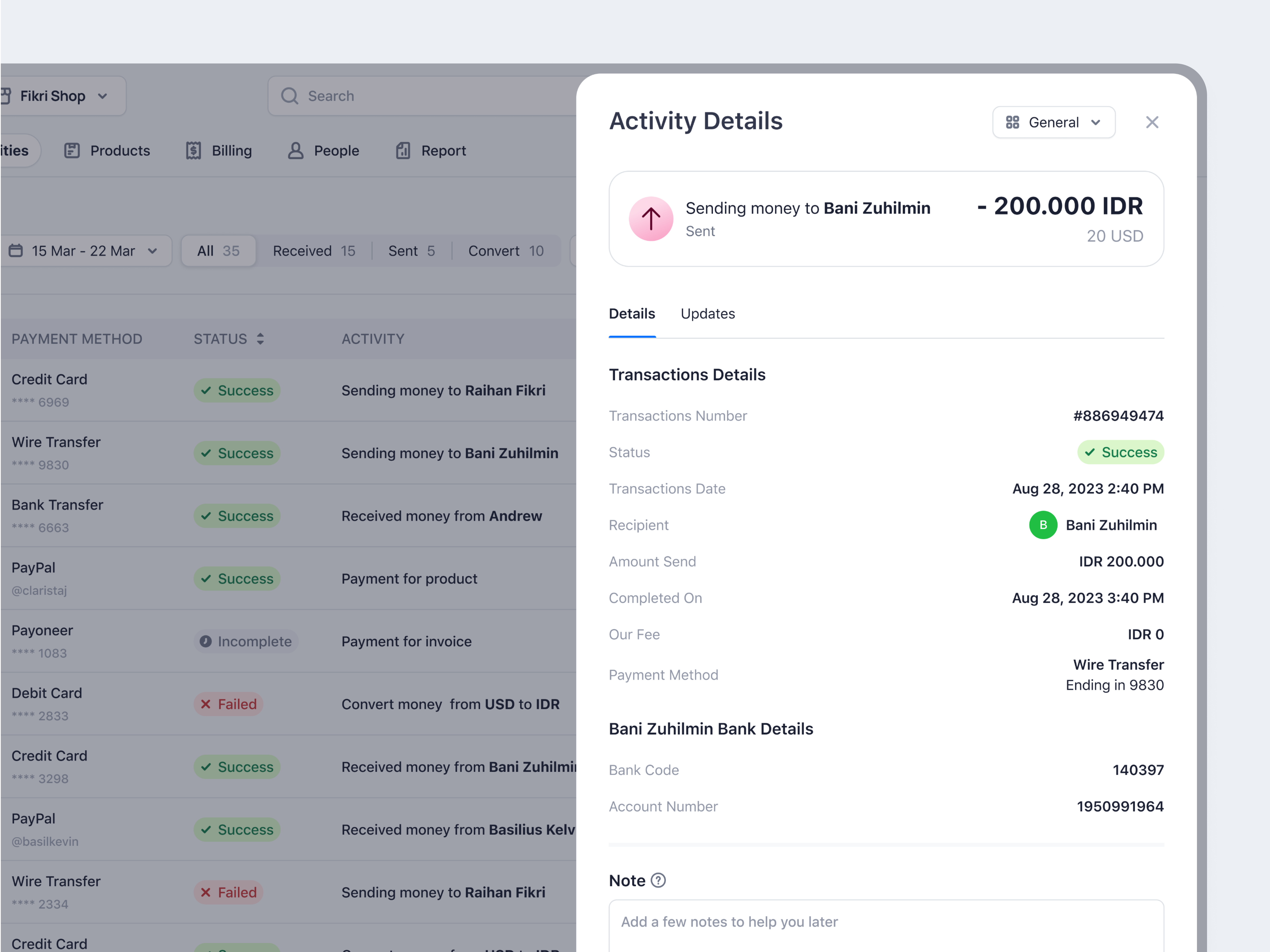 Arto Plus - Transaction Activity Details in SaaS Payment System activity details app design financial app management payment pro mode product design saas saas design send money transactions ui ux web design