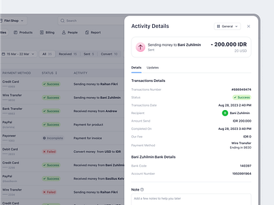 Arto Plus - Pro Mode - Activity Details activity details financial app management pro mode product design saas saas design send money transactions ui ux web design
