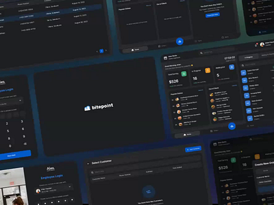 Bitepoint POS App - Collage Animation animation beverege chasier clean collage dark mode dashboard food foodies interaction kitchen menu modern point of sale pos app restaurant resto statistics transaction uiux