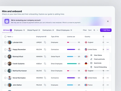 Hire Onboarding candidate crm dashboard design hire hr management interface onboarding product design saas table ui uiux ux web design