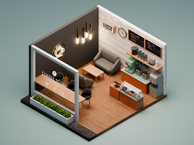3D Isometric Coffee Shop architecture