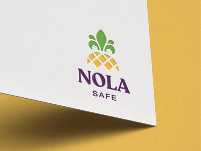 NOLA Safe Logo brand branding covid covid 19 design flat fleur de lis hospitality identity illustration illustrator logo lousiana mark new orleans nola pinapple safe safety vector