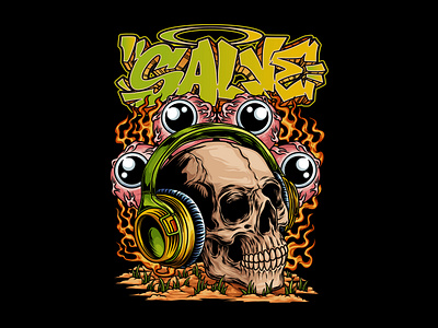 Listening Skull Illustration black