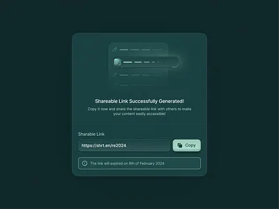 Share Link 🔗 button clean dashboard design icon illustration input form interface link minimal mint modal notification saas share shorten simple success ui url