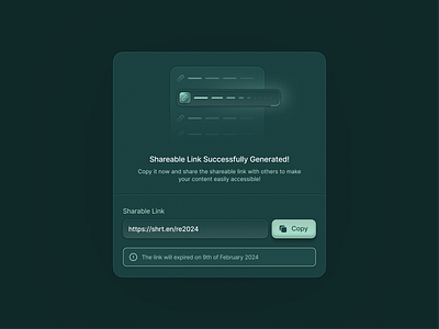 Share Link 🔗 button clean dashboard design icon illustration input form interface link minimal mint modal notification saas share shorten simple success ui url