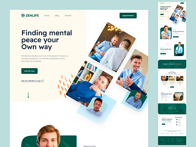 ZenLife - Mental Health Care Services abu hasan buraq lab clean emotions health care home page hospital landing page meditation mental mental care mental health care services mindfulness minimal online doctor ui ux webdesign website well being