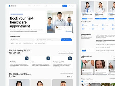 Dokidoki - Healthcare Service Website appoiintment booking app clean doctor healthcare healthcare app landing page medical medical app medical care medical website minimal modern patient care schedule ux website wellness