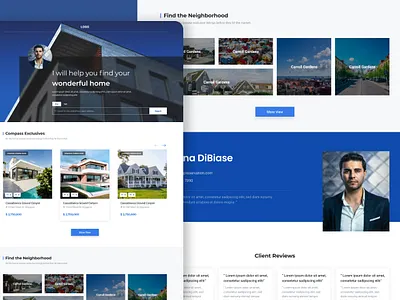 Licensed Real Estate Agent Concept Landing Page. blue brand branding concept cool homepage landing landing page page ui ux