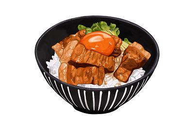 Beef Rice Bowl With Egg Yolk culinary design food food illustration hand drawn illustration korea korean food