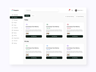 Meeting Dashboard branding dashboard develop education graphic design hr hrmanagementdashboard landingpage logo management office officemanagementdashboad problem product solving solvung ui ux website