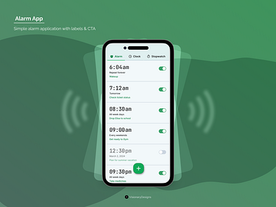 Alarm Application add alarm app clock design figma label mobile snooze sound stopwatch time ui vibrate