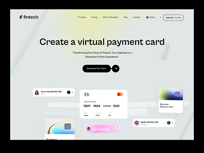 Fintech Website Design bank banking card finance fintech landing page landingpage money payment payment getway uiux virtual card web design website design