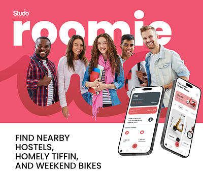 Roomie Mobile App - UI UX Case Study (Student Work) app design design inspiration high fidelity screens interface design prototyping ui user experience user interface user research ux wireframing