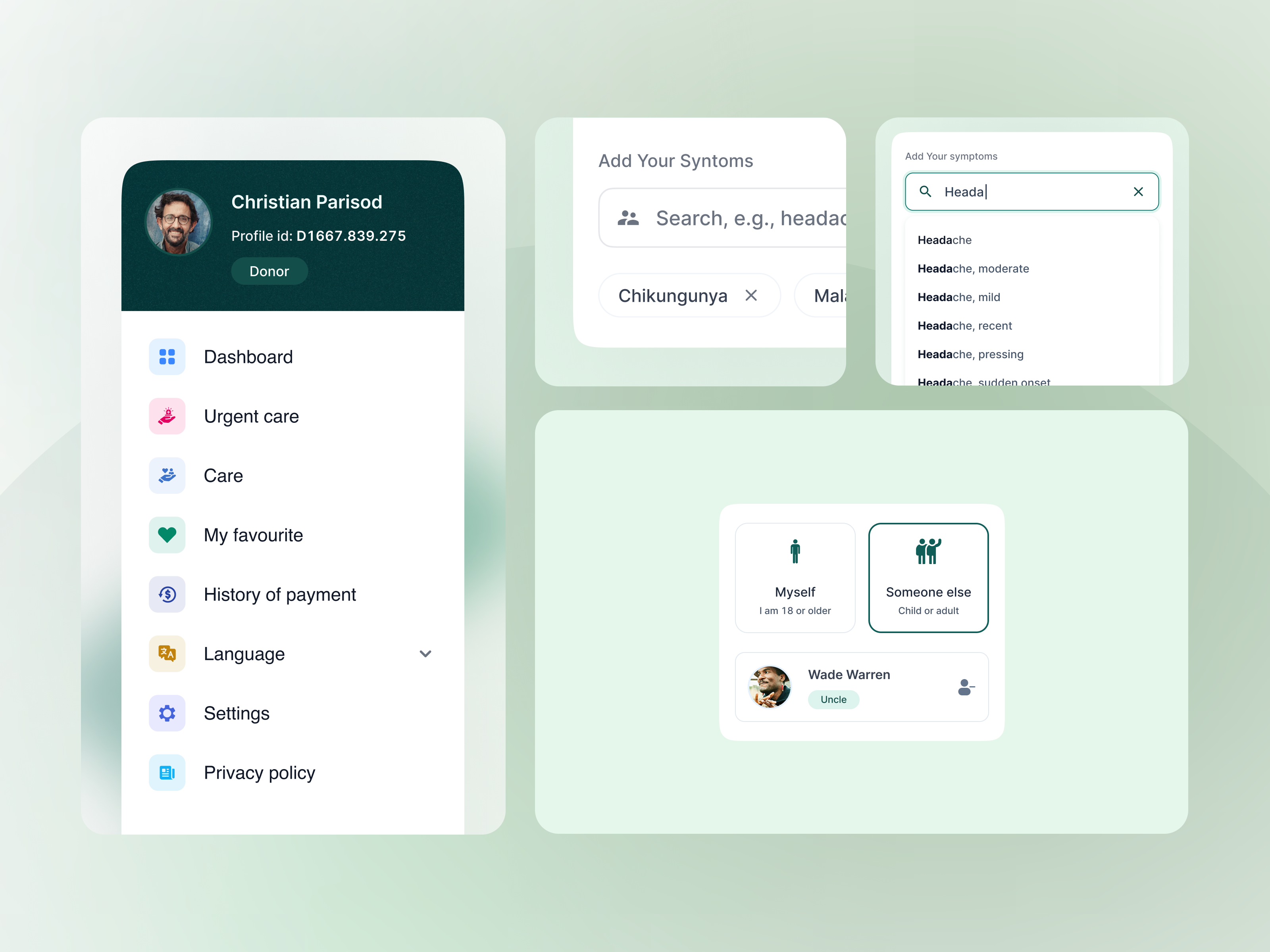 Sidebar navigation dropdown gender health menu mobile profile search select sidebar ui